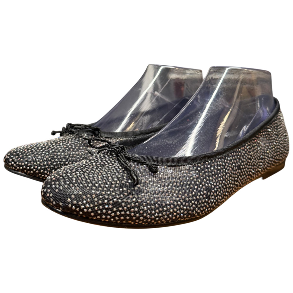 FRENCH SOLE FS/NY Women 9.5B Black Shimmery Textile Sheer Ballet Flat Grosgrain